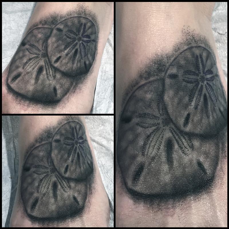 Black and Grey Sand dollars by Eddie Zavala TattooNOW